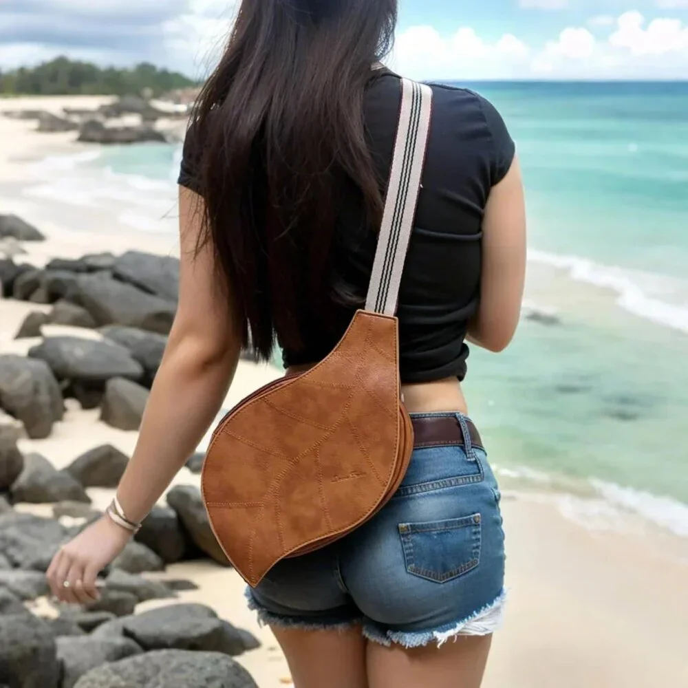 Women's Vegan Leather Leaf Crossbody Purse Small Zipper adjustable strap
